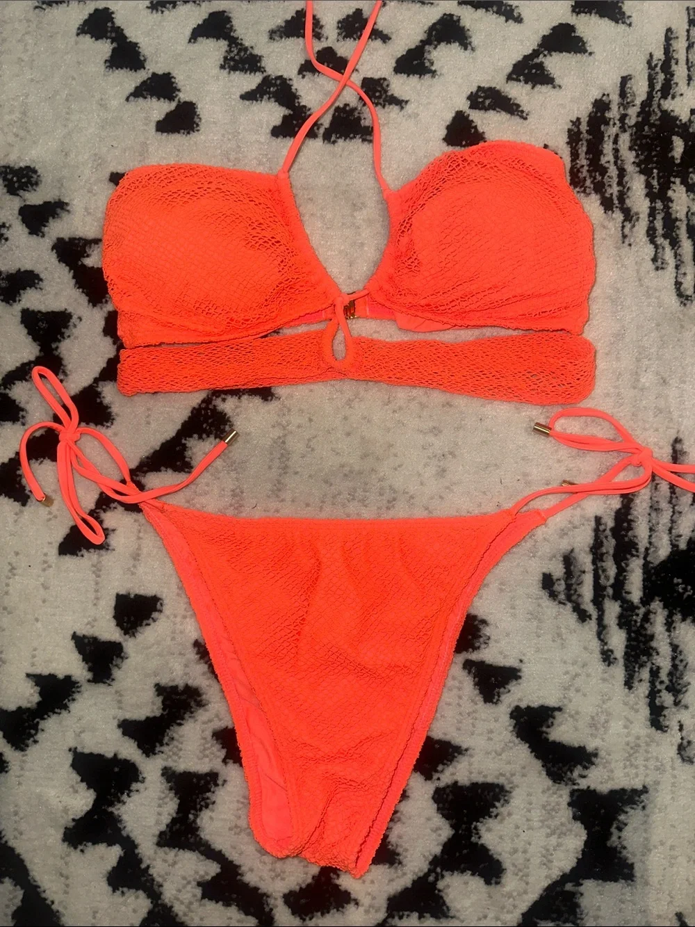 Vix Neon Coral Crochet Tie-Side Bikini